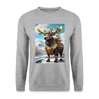 Steampunk Winterlandschaft Elch 1.1 - Unisex Pullover - Weißgrau meliert - Vorne - Alina (178cm) & Michal (187cm)