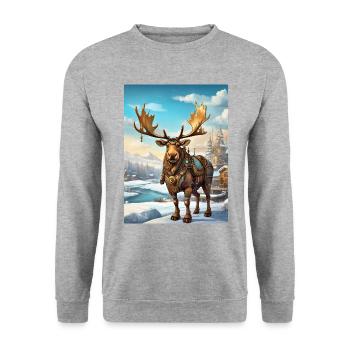 Steampunk Winterlandschaft Elch 1.4 - Unisex Pullover - Weißgrau meliert - Vorne - Alina (178cm) & Michal (187cm)