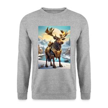 Steampunk Winterlandschaft Elch 1.6 - Unisex Pullover - Weißgrau meliert - Vorne - Alina (178cm) & Michal (187cm)
