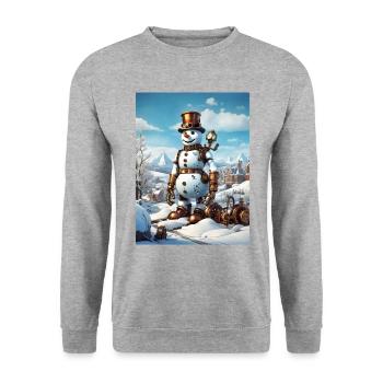 Steampunk hiver paysage bonhomme de neige 1.5 - Sweat-shirt Unisexe - gris chiné - Devant - Alina (178cm) & Michal (187cm)