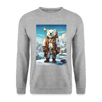Steampunk Winter Landscape Polar Bear 1.5 - Unisex Sweatshirt - salt & pepper - Front - Alina (178cm) & Michal (187cm)