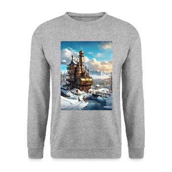 Paysage d’hiver steampunk 1.9 - Sweat-shirt Unisexe - gris chiné - Devant - Alina (178cm) & Michal (187cm)