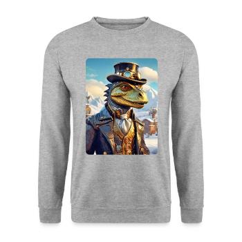 Steampunk Winterlandschaft Dino 1.12 - Unisex Pullover - Weißgrau meliert - Vorne - Alina (178cm) & Michal (187cm)