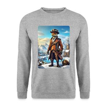 Steampunk paysage d’hiver Dino 1.14 - Sweat-shirt Unisexe - gris chiné - Devant - Alina (178cm) & Michal (187cm)