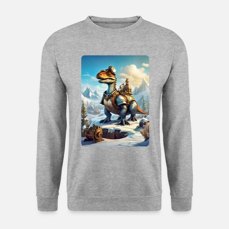 Steampunk Winterlandschaft Dino 1.1 - Unisex Pullover - Weißgrau meliert