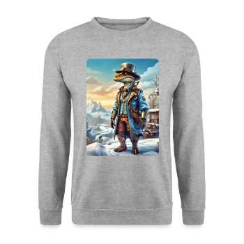Steampunk Winterlandschaft Dino 1.6 - Unisex Pullover - Weißgrau meliert - Vorne - Alina (178cm) & Michal (187cm)