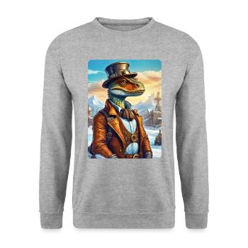Steampunk Winterlandschaft Dino 1.18 - Unisex Pullover - Weißgrau meliert - Vorne - Alina (178cm) & Michal (187cm)