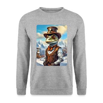 Steampunk Winterlandschaft Dino 1.16 - Unisex Pullover - Weißgrau meliert - Vorne - Alina (178cm) & Michal (187cm)