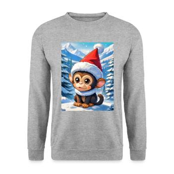 Anime Winterlandschaft Affe 1.3 - Unisex Pullover - Weißgrau meliert - Vorne - Alina (178cm) & Michal (187cm)