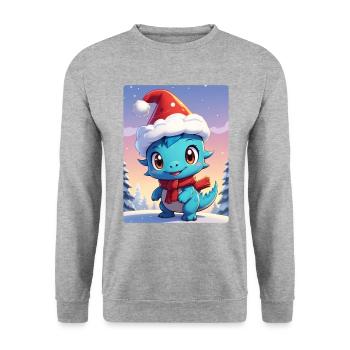 Anime Winterlandschaft Dino 1.1 - Unisex Pullover - Weißgrau meliert - Vorne - Alina (178cm) & Michal (187cm)