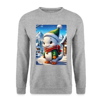Anime Winterlandschaft Dino 1.5 - Unisex Pullover - Weißgrau meliert - Vorne - Alina (178cm) & Michal (187cm)