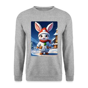 Anime Winterlandschaft Hase 1.7 - Unisex Pullover - Weißgrau meliert - Vorne - Alina (178cm) & Michal (187cm)