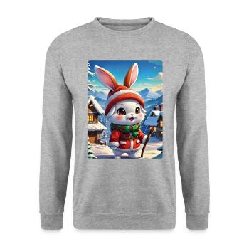 Anime Winterlandschaft Hase 1.5 - Unisex Pullover - Weißgrau meliert - Vorne - Alina (178cm) & Michal (187cm)