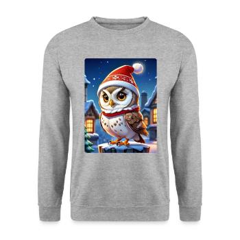 Anime Winterlandschaft Eule 1.3 - Unisex Pullover - Weißgrau meliert - Vorne - Alina (178cm) & Michal (187cm)