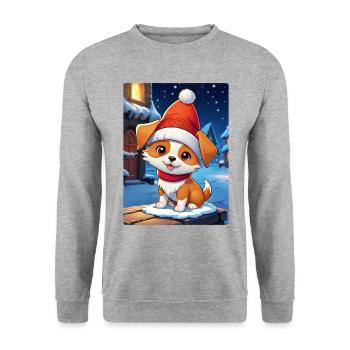 Anime Winterlandschaft Hund 1.3 - Unisex Pullover - Weißgrau meliert - Vorne - Alina (178cm) & Michal (187cm)
