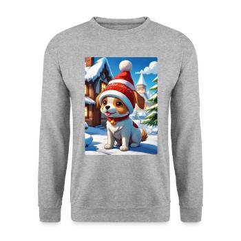 Anime Winterlandschaft Hund 1.11 - Unisex Pullover - Weißgrau meliert - Vorne - Alina (178cm) & Michal (187cm)