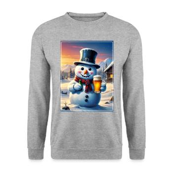 Bière de bonhomme de neige de Noël 1.2 - Sweat-shirt Unisexe - gris chiné - Devant - Alina (178cm) & Michal (187cm)
