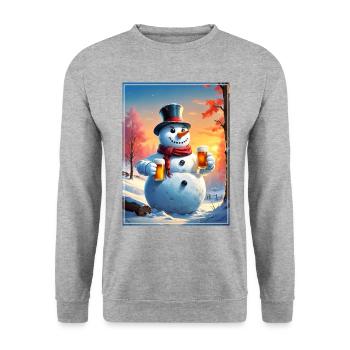 Bonhomme de neige de Noël Bière 1.4 - Sweat-shirt Unisexe - gris chiné - Devant - Alina (178cm) & Michal (187cm)