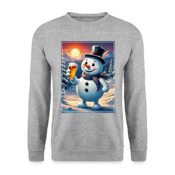 Bonhomme de neige de Noël Bière 1.8 - Sweat-shirt Unisexe - gris chiné - Devant - Alina (178cm) & Michal (187cm)
