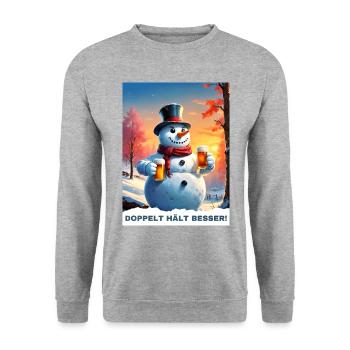Bière de bonhomme de neige de Noël 2.2 - Sweat-shirt Unisexe - gris chiné - Devant - Alina (178cm) & Michal (187cm)