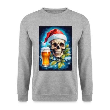 Weihnachten Skull Bier 1.3 - Unisex Pullover - Weißgrau meliert - Vorne - Alina (178cm) & Michal (187cm)