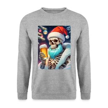 Weihnachten Skull Bier 1.9 - Unisex Pullover - Weißgrau meliert - Vorne - Alina (178cm) & Michal (187cm)