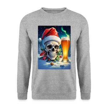 Weihnachten Skull Bier 1.11 - Unisex Pullover - Weißgrau meliert - Vorne - Alina (178cm) & Michal (187cm)