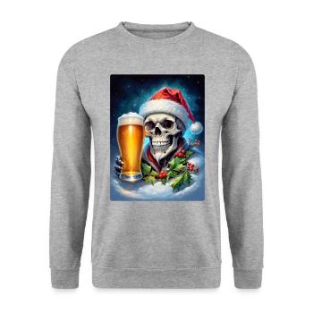 Weihnachten Skull Bier 1.8 - Unisex Pullover - Weißgrau meliert - Vorne - Alina (178cm) & Michal (187cm)
