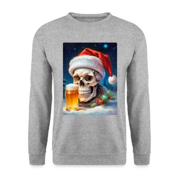 Weihnachten Skull Bier 1.10 - Unisex Pullover - Weißgrau meliert - Vorne - Alina (178cm) & Michal (187cm)