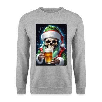 Weihnachten Skull Bier 1.4 - Unisex Pullover - Weißgrau meliert - Vorne - Alina (178cm) & Michal (187cm)