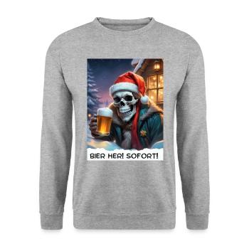Weihnachten Skull Bier 2.1 - Unisex Pullover - Weißgrau meliert - Vorne - Alina (178cm) & Michal (187cm)