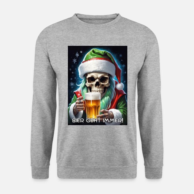 Weihnachten Skull Bier 2.4 - Unisex Pullover - Weißgrau meliert