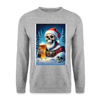 Weihnachten Skull Bier 2.6 - Unisex Pullover - Weißgrau meliert - Vorne - Alina (178cm) & Michal (187cm)
