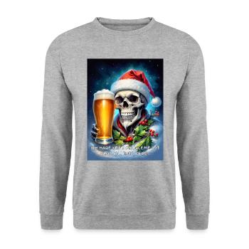 Weihnachten Skull Bier 2.7 - Unisex Pullover - Weißgrau meliert - Vorne - Alina (178cm) & Michal (187cm)
