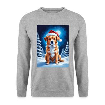 Winterlandschaft Hund 3.8 - Unisex Pullover - Weißgrau meliert - Vorne - Alina (178cm) & Michal (187cm)
