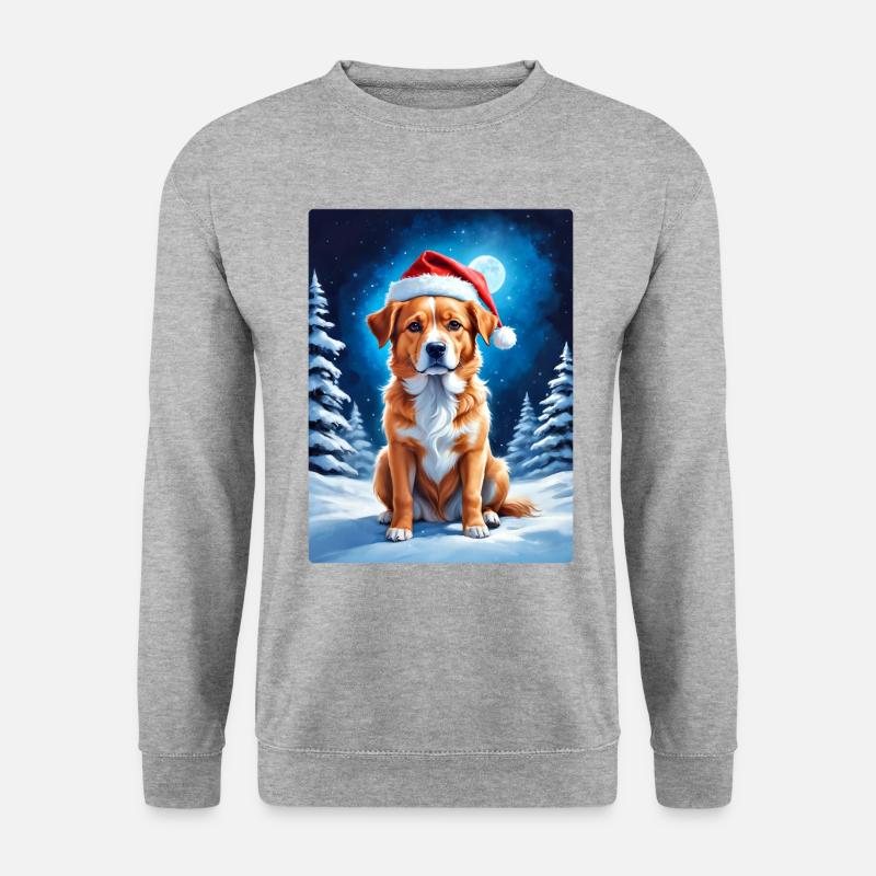Winterlandschaft Hund 3.8 - Unisex Pullover - Weißgrau meliert