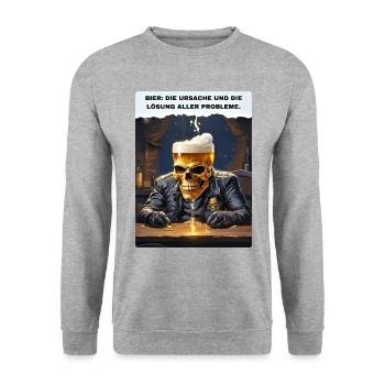 Bier Experte Skull 1.2 - Unisex Pullover - Weißgrau meliert - Vorne - Alina (178cm) & Michal (187cm)