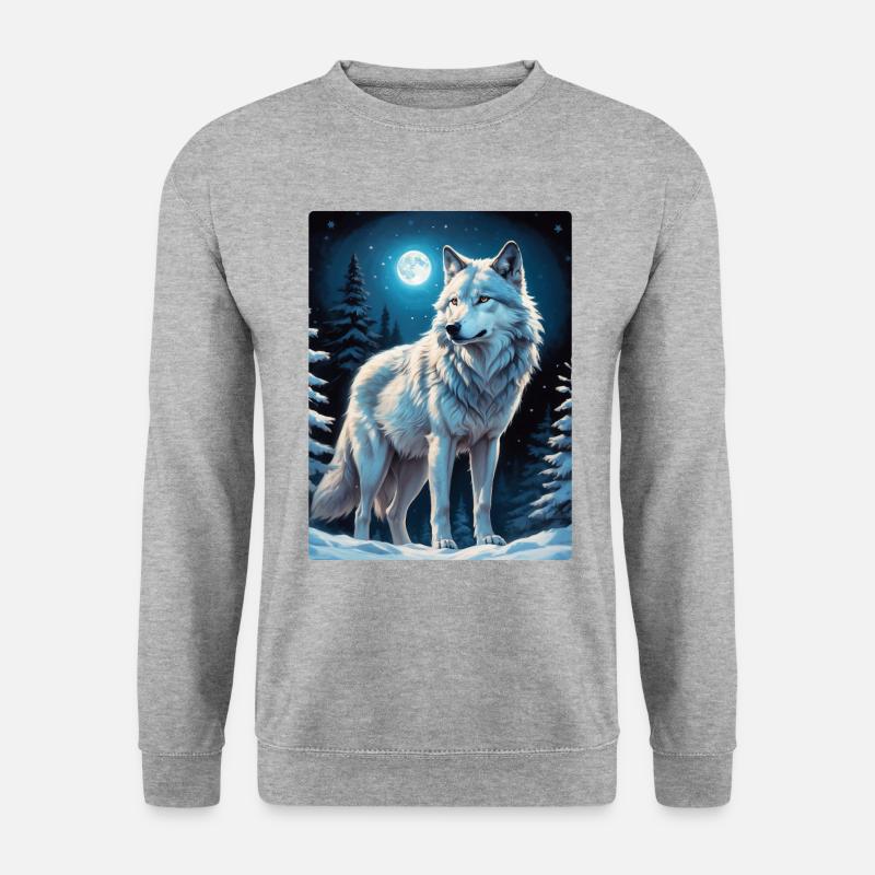 Winterlandschaft Wolf 1.8 - Unisex Pullover - Weißgrau meliert