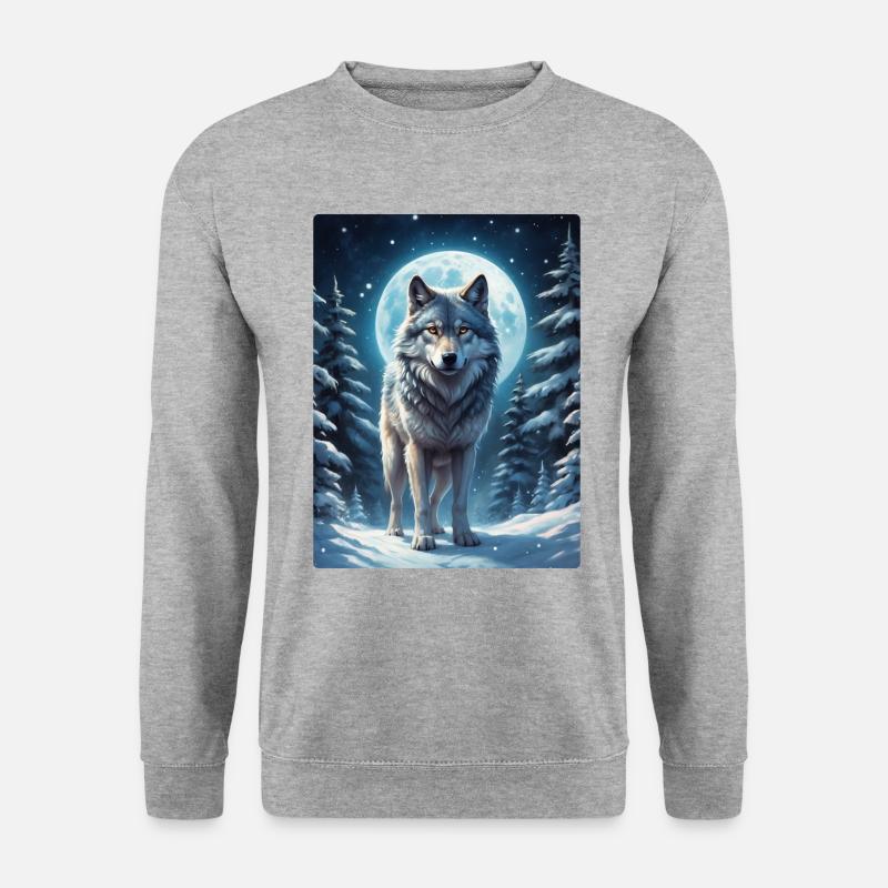 Winterlandschaft Wolf 1.13 - Unisex Pullover - Weißgrau meliert