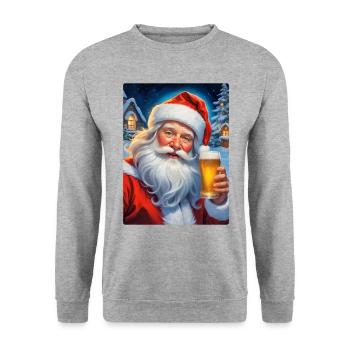 Weihnachten Santa Claus Bier 1.3 - Unisex Pullover - Weißgrau meliert - Vorne - Alina (178cm) & Michal (187cm)