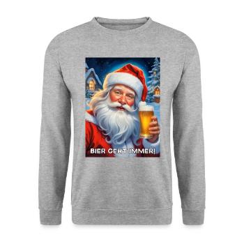 Weihnachten Santa Claus Bier 1.1 - Unisex Pullover - Weißgrau meliert - Vorne - Alina (178cm) & Michal (187cm)
