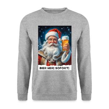 Weihnachten Santa Claus Bier 1.3 - Unisex Pullover - Weißgrau meliert - Vorne - Alina (178cm) & Michal (187cm)