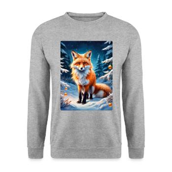 Winterlandschaft Fuchs 1.3 - Unisex Pullover - Weißgrau meliert - Vorne - Alina (178cm) & Michal (187cm)
