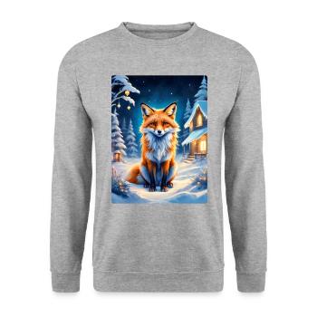 Winterlandschaft Fuchs 1.2 - Unisex Pullover - Weißgrau meliert - Vorne - Alina (178cm) & Michal (187cm)