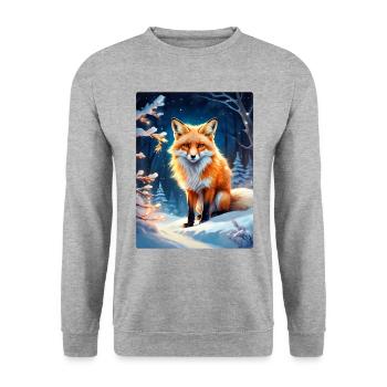 Winterlandschaft Fuchs 1.5 - Unisex Pullover - Weißgrau meliert - Vorne - Alina (178cm) & Michal (187cm)