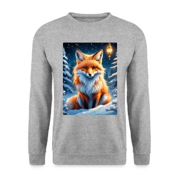 Winterlandschaft Fuchs 1.8 - Unisex Pullover - Weißgrau meliert - Vorne - Alina (178cm) & Michal (187cm)