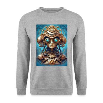 Steampunk Alien 1.2 - Unisex Sweatshirt - salt & pepper - Front - Alina (178cm) & Michal (187cm)