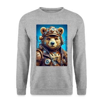 Steampunk Bear 1.1 - Unisex Sweatshirt - salt & pepper - Front - Alina (178cm) & Michal (187cm)