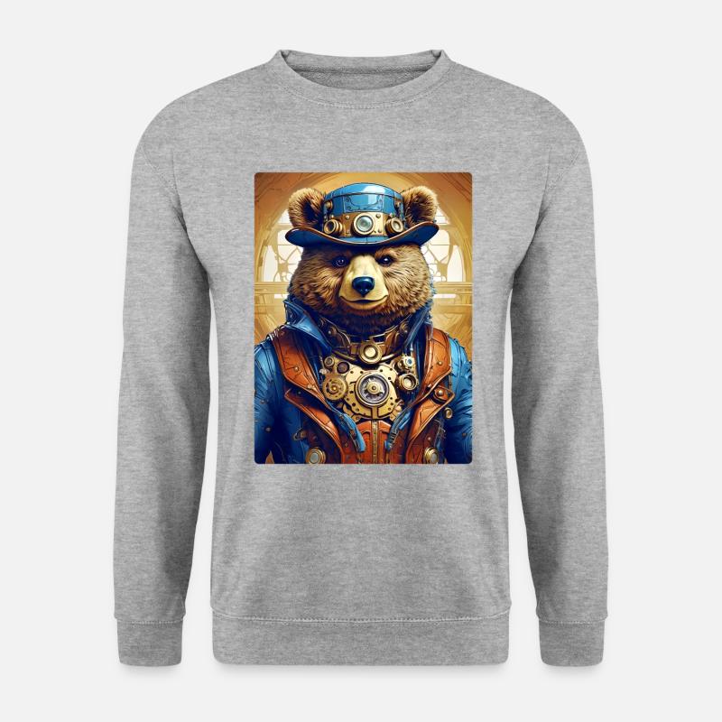 Steampunk Bär 1.9 - Unisex Pullover - Weißgrau meliert