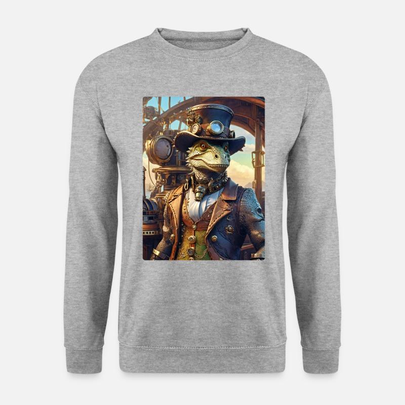 Steampunk Dino 1.2 - Unisex Pullover - Weißgrau meliert